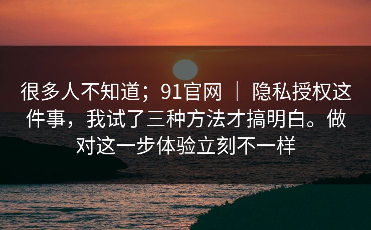 很多人不知道；91官网 ｜ 隐私授权这件事，我试了三种方法才搞明白。做对这一步体验立刻不一样